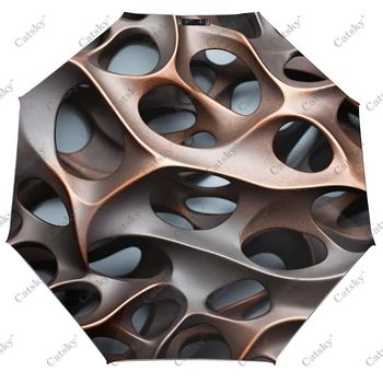 Геометричен Футуристичен Метален Сгъваем Чадър, Автоматичен разкриваща и плик пътен чадър, Компактни леки ветроупорен чадъри