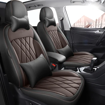 Обичай Калъф За столче за кола на Volkswagen Tiguan L 2017 2018 2019 2020 2021 2022 2023 Кожена Възглавница Предна и задна седалки, Пълен Комплект