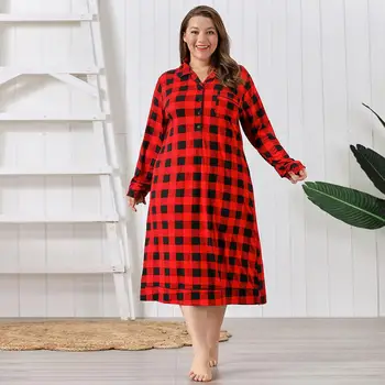 Сватба в червената и черна клетка с дълги ръкави 200, пижами голям размер, пролетно-есенни пижами, дамски домашни дрехи свободно намаляване на