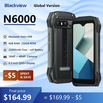 Оригинален Издръжлив смартфон Blackview N6000, Мобилен телефон Android 13 G99, Дисплей 16 GB 256 GB 4.3 инча, Камера 48 Mp За мобилни телефони