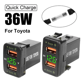 Led Автомобилни аксесоари Адаптер за Toyota Dual USB 12-24 В, волтметър QC, зарядно за кола, бързо зареждане на мобилен телефон