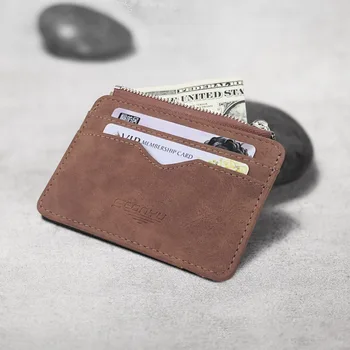 Нов минималистичен Мъжки портфейл от матирана кожа в стил ретро с няколко карти, Кратък Държач за карти от матова тъкан, Кесия за пари, държач за карти
