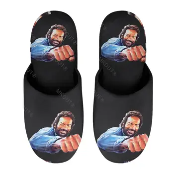 Bud Spencer (4) Топли памучни чехли за мъже И жени, нескользящая космати обувки върху дебела подметка, домашни чехли за баня за хотел