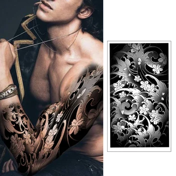2 бр., Временна татуировка в Японски стил, Водоустойчив татуировка с голям ръкав, Устойчива на Творчески татуировка на тазобедрената става, кръста за жените и мъжете