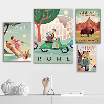 Персонализация-Известният град на Италия Рим Туристически пейзажи Плакат Стенни художествена печат на Остров Хавай Плаж Картина за Сърфиране Стая Домашна картина