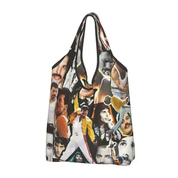 Чанти-тоут за пазаруване с коллажем Фреди Меркюри, женски красиви чанти-шопперы на рамото, по-голямата голям чанта