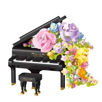 Креативен и забавен имитированный пиано, цвете, десктоп украса, микро строителни блокове, тухли, играчки, подаръци