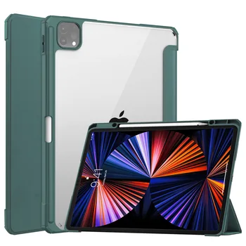 Калъф за ipad Pro 12,9 инча 2018 2020 2021 с държач за моливи, Магнитни Прозрачен кожен калъф за iPad Pro 3-ти, 4-ти, 5-то поколение