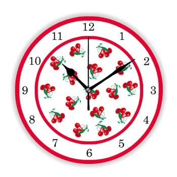 Шик минималистичные декоративни стенни часовници с червени череши за хол и кухня, стенни часовници с плодове и плодове Череши за подарък любовник череши
