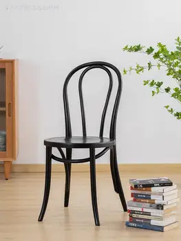 Трапезария стол от масивна дървесина, домашен прост ретро стол сонет, с облегалка, скандинавски дизайнерски стол Sanna