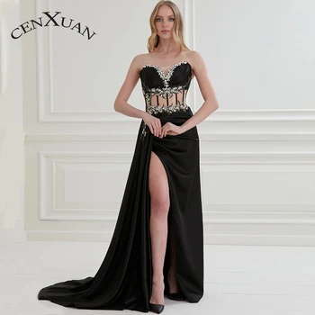 Изискани Вечерни рокли CENXUAN с Асиметрично намаляване на формата на кристали, рокли за абитуриентски бал с отворен гръб, без ръкави, с цип, Индивидуални