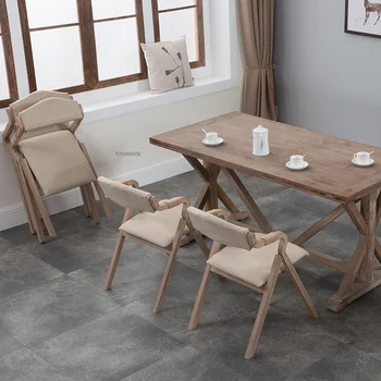 Скандинавски мебели за Трапезария, столове от масивно дърво за кухня, лесен за хранене на стол с възможност за сгъване на облегалката в Ретро стил, стол за домашно почивка Z