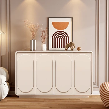 Кремаво-бял скандинавски модерен минималистичен стенен шкаф за веранди, декоративен шкаф за съхранение на голям капацитет