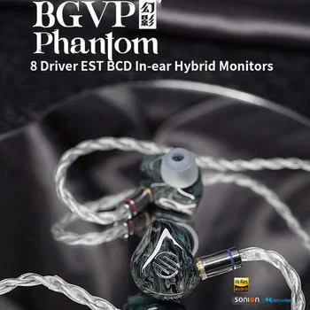 BGVP Phantom 8 Driver EST Водещите ушите BCD с монитор Hi-Fi, Жични Слушалки С кабел MMCX, Дърворезба, Слушалки IEMs