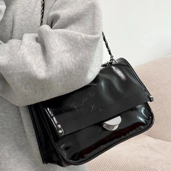 Просто Дизайнерска Дамска чанта през рамо, Модерен верига, дамски чанти под мишниците, однотонная дамски чанта от изкуствена кожа, портфейл, чанта