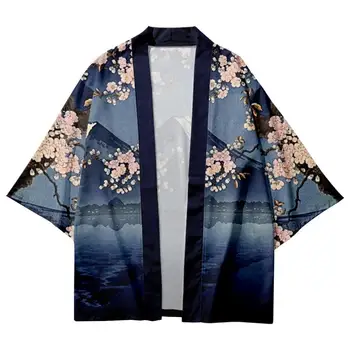 Модни Традиционните Кимона с принтом Сакуры на планината Фуджи, Японски женски Мъжки Плажни Жилетки, Юката, Ежедневни ризи Хаори за Cosplay