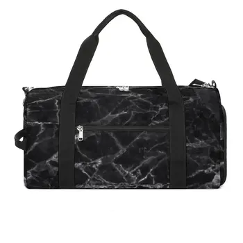 Спортна чанта с черен мрамор дизайн, естествен мрамор, Модни пътни, спортни чанти, мъжки поръчка с обувки, графична чанта за фитнес, улични чанти