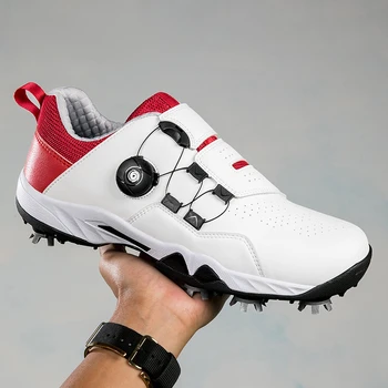 Оригинални мъжки и дамски спортни обувки за голф с шипове за бързо връзване, отношение на висококачествени спортни обувки, Мъжки устойчива на плъзгане, спортни обувки