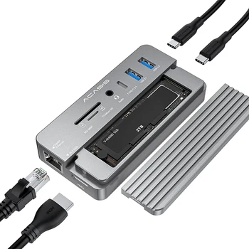 ACASIS 10 в 1 зарядно устройство USB-C 3.2 hub 10 gbps с M. 2 NVME и SSD-карам SATA -Съвместим захранване с мощност 100 Вата за PC