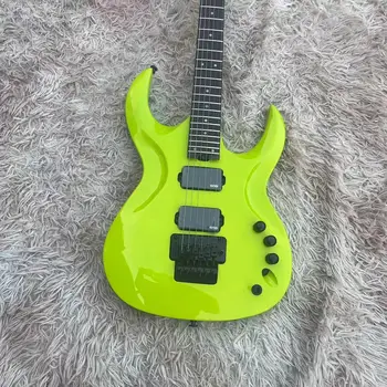 Електрическа китара Alien split, флуоресцентно зелено тяло, лешояд от палисандрово дърво, ЕМГ-звукосниматель, тремоло на съвсем малък, черен аксесоар