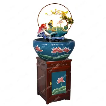 Керамични аквариум с кабинет, Китайски стил, Магнолия, Рибен Глобус, Хол, Циркулационни вода, Украса за отглеждане на риба
