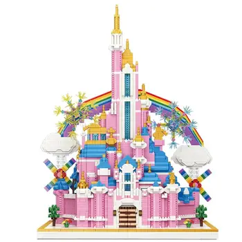 MY92002 Строителни блокове преливащи облак приказен замък Японски корейски играчка момиче принцеса розова украса фантастичен замък