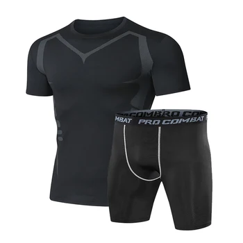 Нови спортни костюми За мъже, комплект от 2 теми, дрехи за тренировки, компресия къси панталони за джогинг, спортен костюм за бягане, мъжки t-shirt