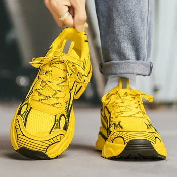 Мъжки маратонки за бягане, Спортни обувки, Модни и удобни обувки за джогинг и разходка, жълти маратонки за бягане