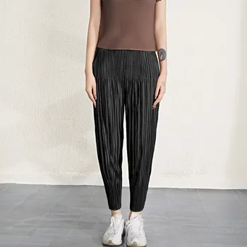 Дамски панталон в сгъвката на Miyake, Нови модни ежедневни обикновена стрейчевые Свободни зреещи с висока талия с дължина до глезена