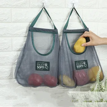 Подвесная чанта за съхранение на плодове и зеленчуци, Мрежест многофункционален кухненски мрежест торбичка за дома, Джинджифил, Чесън, Картофи, Дишаща притежателя