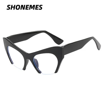 SHONEMES Рамки За Очила Cat Eye Half Против Blue Light Дамски Стилни Дизайнерски Оптични Рамки за Очила за Работа Четене на Компютърни Игри