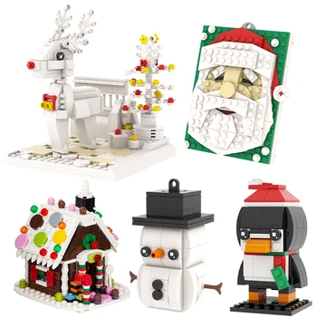 Дядо коледа, Снежен човек, Penguin, Лосове, Коледно Дърво, модел, Съвместим блок, Тухлен изграждане, Развитие играчка За деца, подарък MOC