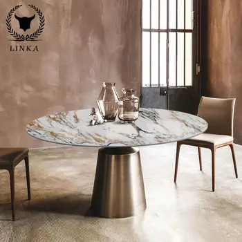 Изключително лесен за Хранене маса с каменна плочка, през цялата размер, кръгла маса, лесен и екстравагантен креативен дизайн на кръгла маса, стол combina
