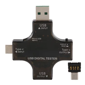 2 в 1 USB тестер Type C с цветен LCD дисплей, Цифров Мултицет, USB C Напрежение, Ток, Волтметър, Усилвател-Волтметър, Детектор