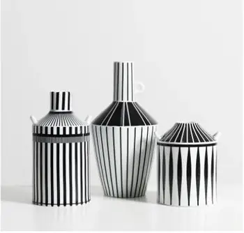 Съвременната класическа черно-бяла керамична ваза, Цвете споразумение малък калибър, проста порцеланова ваза, занаяти, декорация на всекидневна