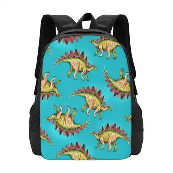 Раница с изображение на Моя Приятел Стегозавра, Ученически чанти, Динозавър Стегозавр, Синьо, Зелено, Червено, Древно животно, Влечуго, Гущер