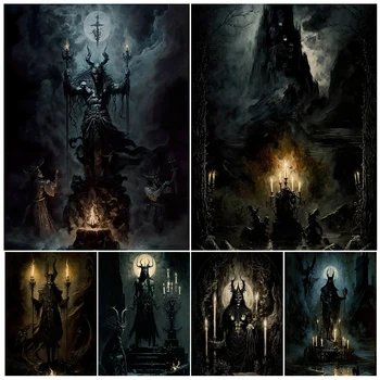 Демони, Держащие В Ръцете си Горящи свещи, Реколта Стенни живопис върху платно, Абстрактно языческое демоническое магьосничество, художествен плакат и декор с принтом