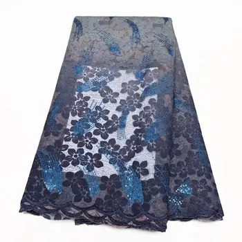 Нова синя Африканска Лейси плат 2023, Благородна Нигерийская Лейси кърпа 5 Ярда, френската Дантела с 3D блясък за вашата Сватбена рокля