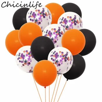 15шт 12-инчови Латексови балони с конфети за Хелоуин, черни, Оранжеви, Лилави, честит Рожден Ден, Детски душ, Стоки за дома