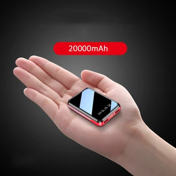 Мини банка хранене с огледален екран с капацитет 20000 ма батерия, преносимо зарядно Powerbank за iPhone 14 13 Samsung, Huawei, Xiaomi, резервна батерия Poverbank