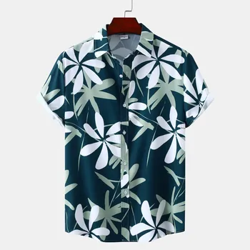 Мъжки Ризи Голям размер 2023, Хавай, Плажна ретро мода с 3D принтом, Мъжки Ежедневни Однобортная плажна риза с къс ръкав