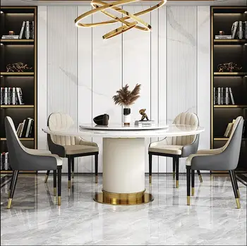 Кръгла маса в светло кремовом стил, модерен и лесен домакински плеър, комбинация от масата за хранене и стол