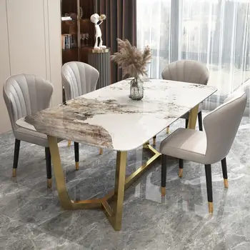 Дизайна на масата за хранене и Столове, С мраморен Плот За Ресторант Голямо Семейство Модерен Минималистичен Трапезна Маса Италианска мека Мебел