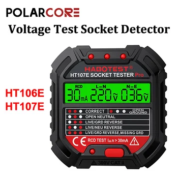 Тестер за контакти HT106E/HT107E Тест напрежение Детектор за контакти 30ma Проверка на Поляритета на Фазата на линейно съединител с нулева заземяване С LCD дисплей