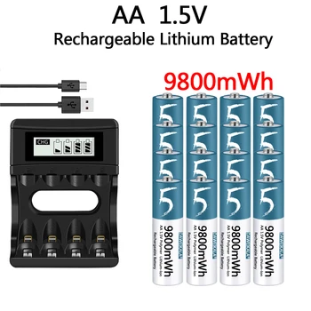 Батерия тип АА от 1,5 Акумулаторна Полимерна литиево-йонна батерия Тип АА за дистанционното управление с мишката, вентилатор, Електрическа играчка с USB-зарядно устройство
