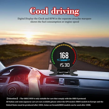 P15 HUD 2,2-Инчов HD Универсален Автомобил Скоростомер Цифров Дисплей на Скоростта на Hud Дисплей на Скоростта на Автомобила Предното Стъкло Централен Дисплей Авто Аксесоари