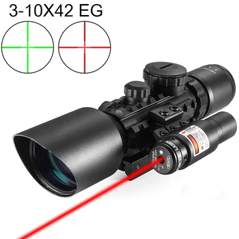 Оптичен мерник и 3-10X42EG С Лазерен Мерник Тактически Оптични Прицели С Червено-Зелената Осветени Кръстче 11/22 мм На Шина