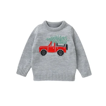Детски Коледни Пуловери с дълъг ръкав и кръгло деколте, Вязаный пуловер с принтом червен камион, Блузи, жилетки за деца от 6 до 3 години