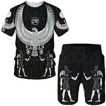 Мъжки тениски с 3D принтом Древен Египетски Планина/Shorts/Комплекти God Eye of Egypt Фараона Анубис, Дрехи за Мъже И Жени, Градинска облекло
