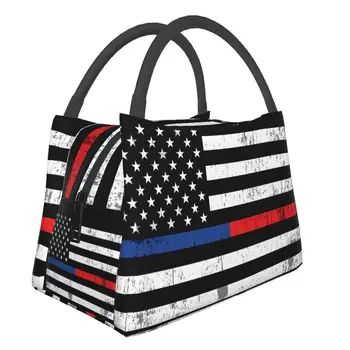 Полицай и пожарникар, утепленная чанта за обяд с американския флаг, за училището офис, Флаг на САЩ, Разменени термохолодильник, обяд-бокс за жени